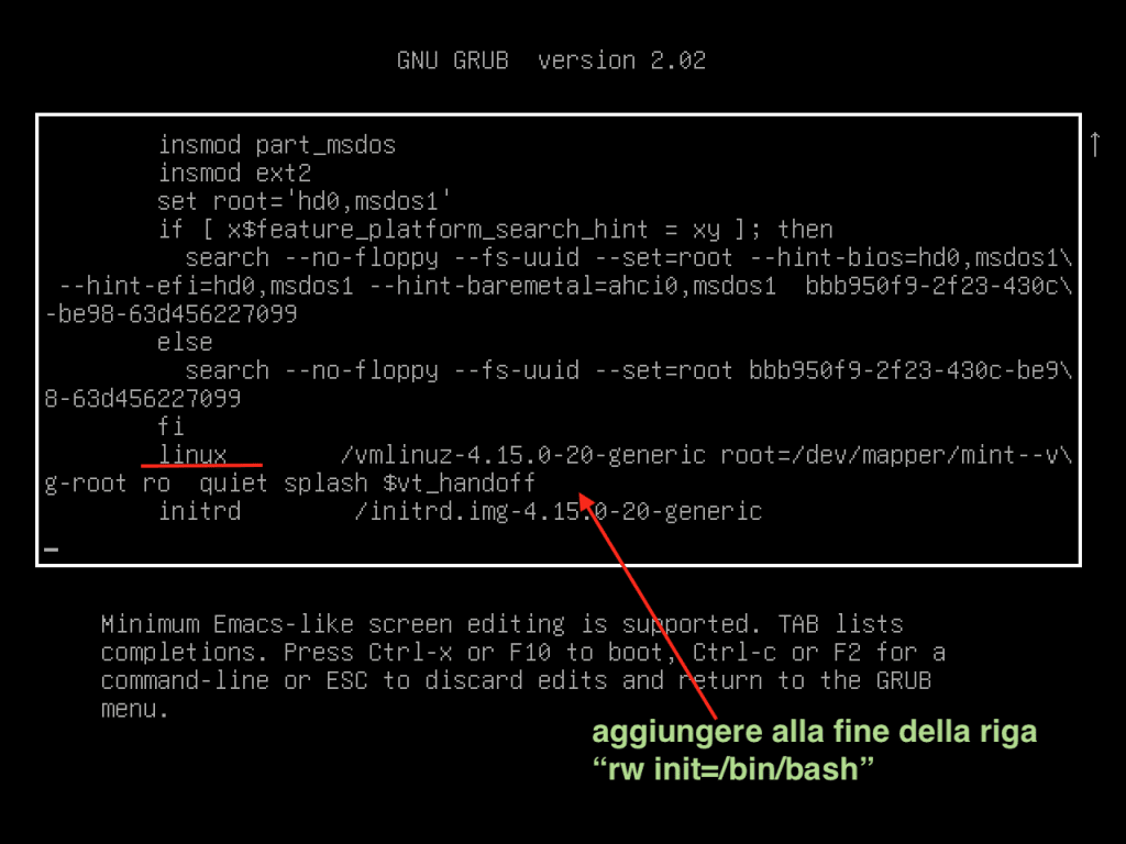 Resettare password di root su Linux Mint